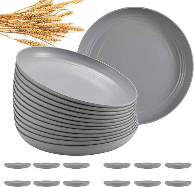 HEYCOME 12 Pcs Unbreakable Deep Dinner Plates Set, 10 inch Reusable Plastic by StayHealthyStayHappy