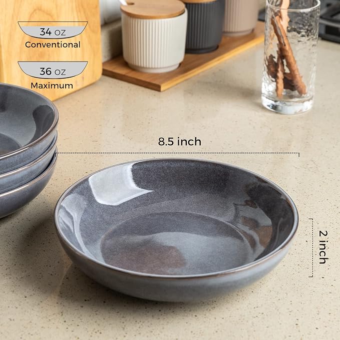 AmorArc 8.5'' Large Pasta Bowls, 36oz Stoneware Pasta Serving Bowls Set of 6 - Image 2