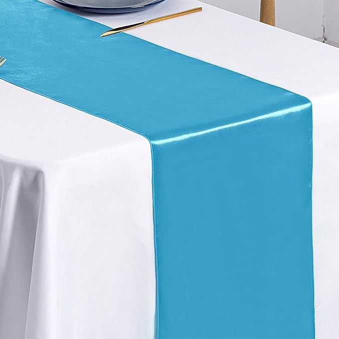 SiinvdaBZX 4 Pcs Teal Blue Satin Table Runner 12 x 108 inches Long | Bright - Image 7