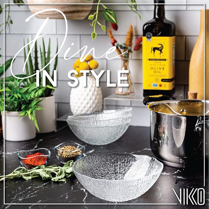 Vikko Soup Bowls, 6.25 Inch Salad Bowls, Glass Soup Bowls, Elegant Textured - Image 3
