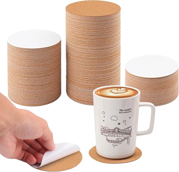 300 PCS 4 Inch Round Self-Adhesive Cork Sheets by Geytetqi
