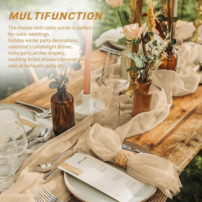 10 Pack Beige Cheesecloth Table Runner 17x108 Inch Boho Gauze Cheese Cloth - Image 5