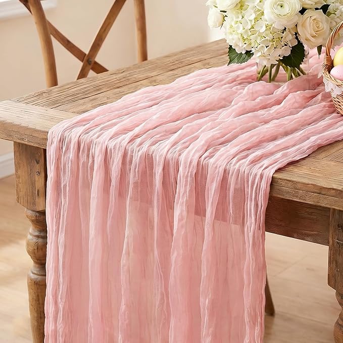 Pink Cheesecloth Table Runner, 10FT Dusty Pink Boho Gauze Table Runner by Miucat