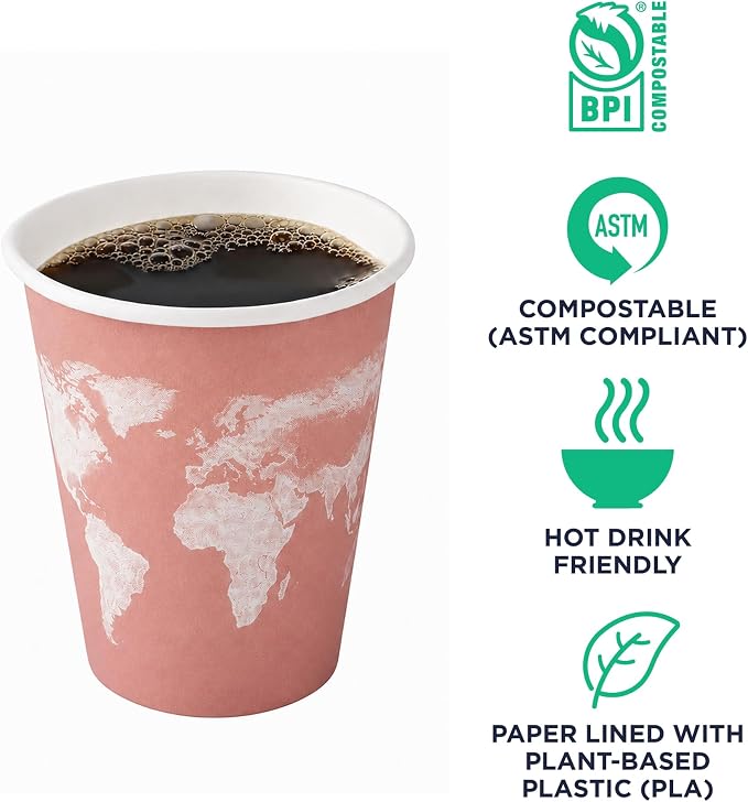 ECO PRODUCTS Compostable Disposable World Art 10oz Coffee Cups, Case of 1000 - Image 5