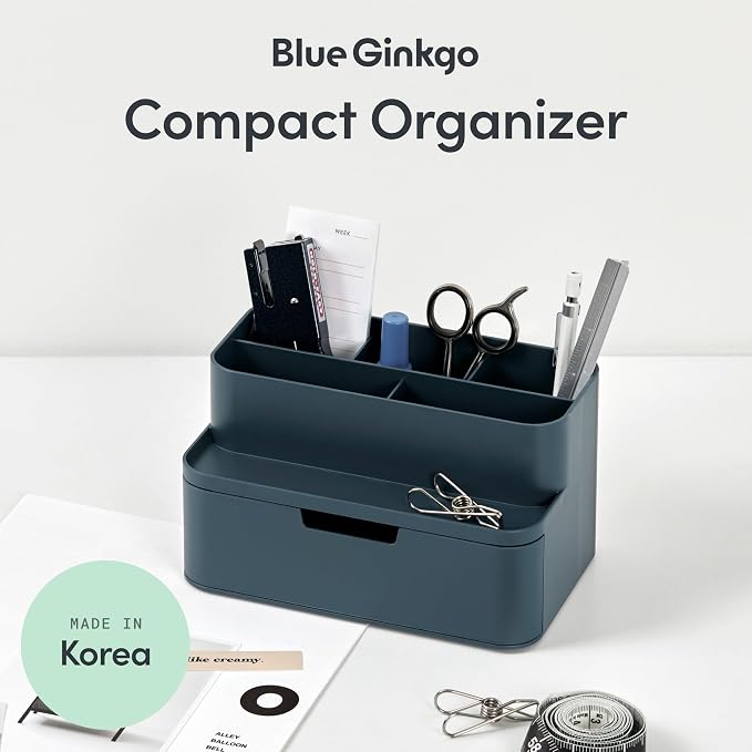BLUE GINKGO Compact Desk Organizer, Made in Korea | 5 Compartments. Half - Image 2