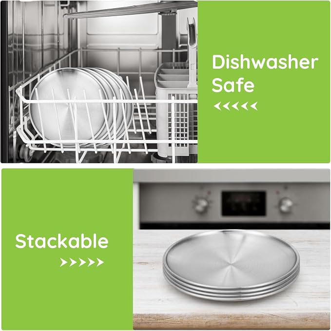 Stainless Steel Plates, 16 Set 6.7 inch 304 Metal Food Serving Plate, Reusable - Image 4