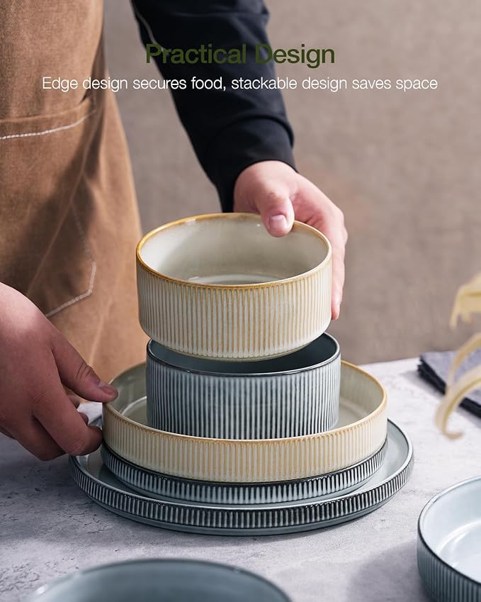 Famiware Star Stoneware Dinnerware Set, Reactive Glaze Plates & Bowls - Image 6