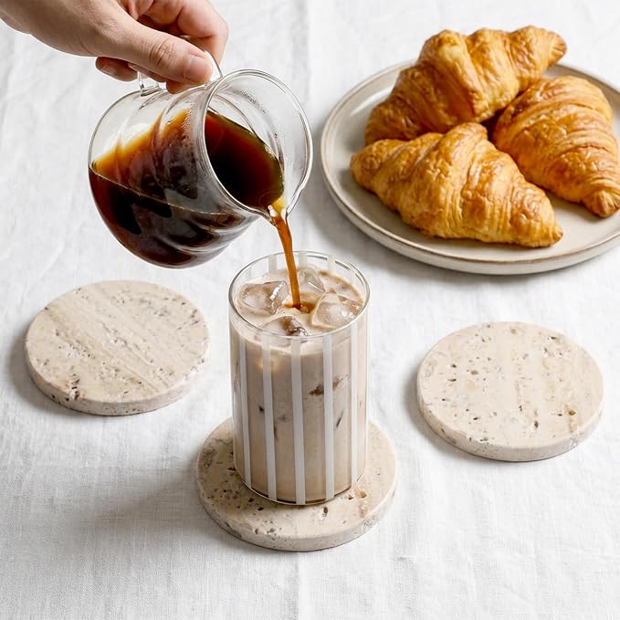 Travertine Coasters Set of 4, Marble Absorbent Coaster - Image 4