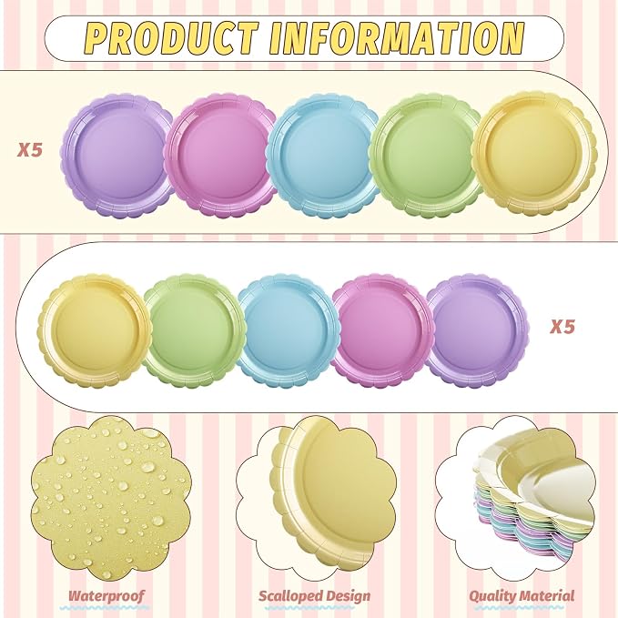 110 Pcs Pastel Party Supplies Plates and Napkins Tableware Set Serve 25 Guests - Image 3