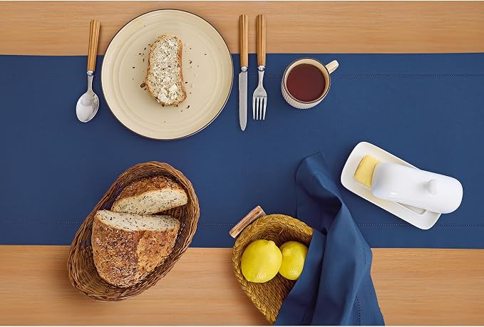Solino Home Cotton Linen Dining Table Runner Lapis Blue Woven, 14 x 48 in | - Image 4