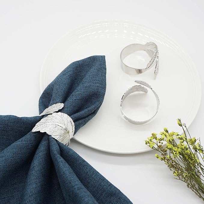 Silver Leaf Napkin Rings Set of 12, Leaves Napkin Rings - Image 2