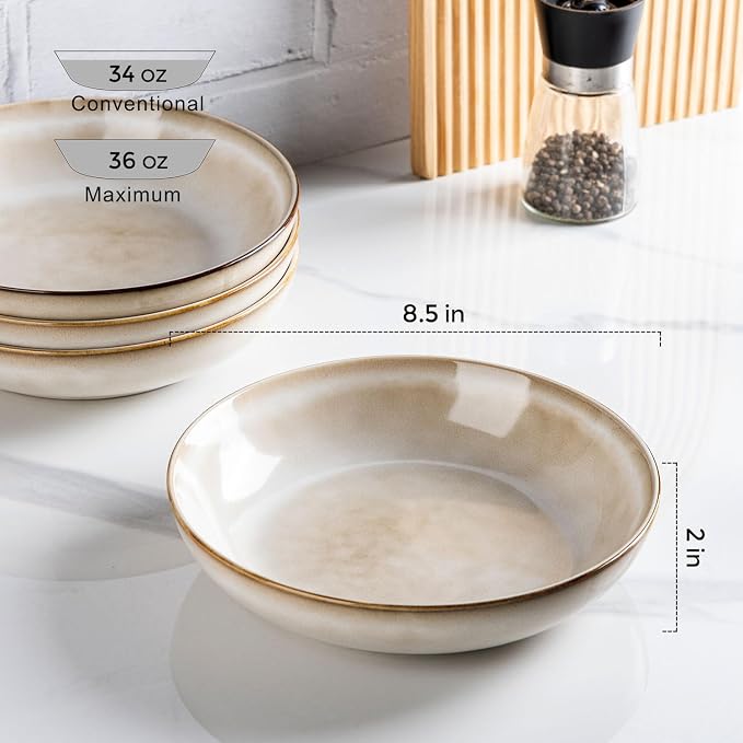 AmorArc 8.5’’ Ceramic Pasta Bowls Set of 4, 36oz Large Stoneware Bowls Set | - Image 2