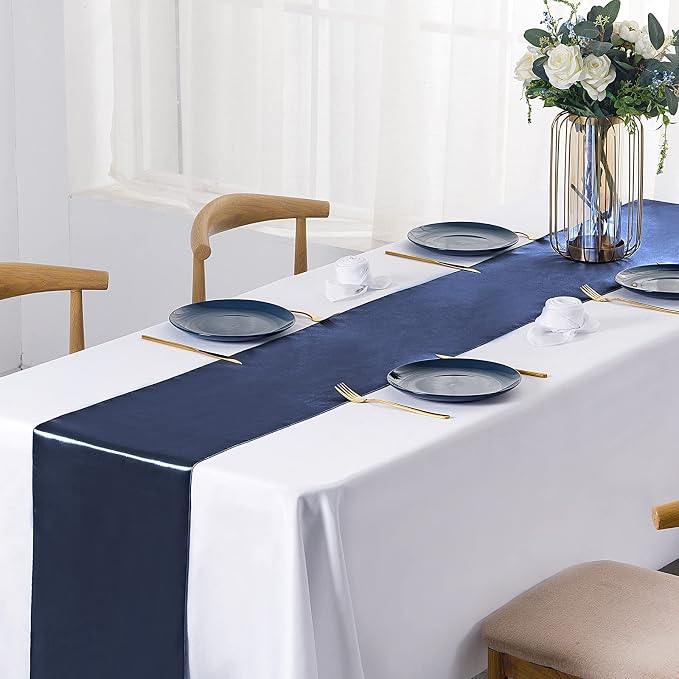 SiinvdaBZX 24 Pcs Navy Blue Satin Table Runner 12 x 108 inches Long | Bright - Image 2