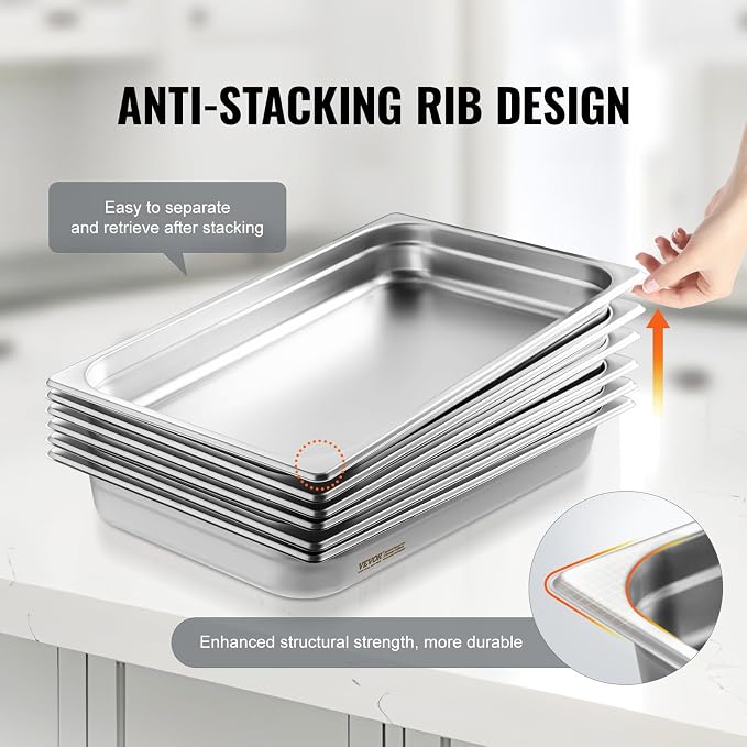 VEVOR 6 Pack Stainless Steel Hotel Pans, 2.5-Inch Deep 0.8mm Thick Commercial - Image 5
