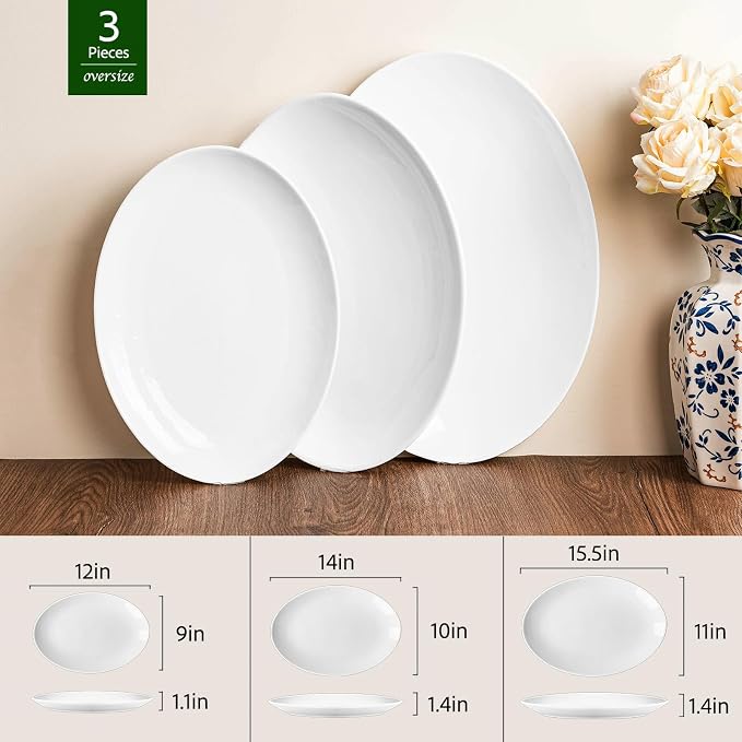 White Serving Platters Set of 3, 15.5/14/12 Inch Oval Serving Dishes - Image 2