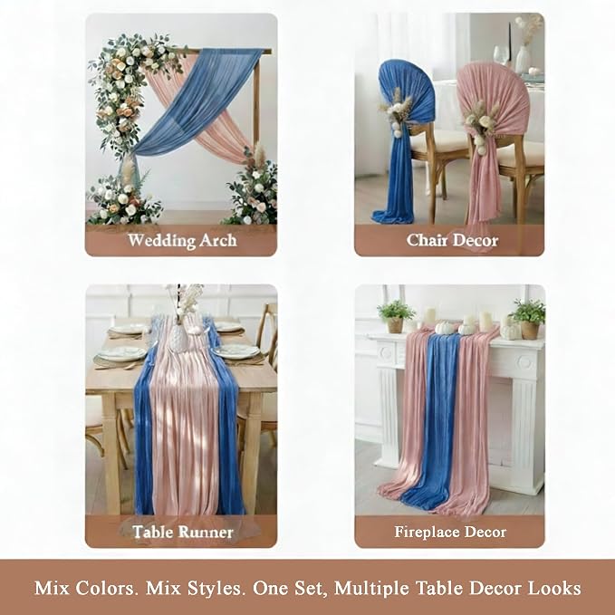 Cheesecloth Table Runner 10 Pack Dusty Pink and Dusty Blue, Boho Gauze Table - Image 5