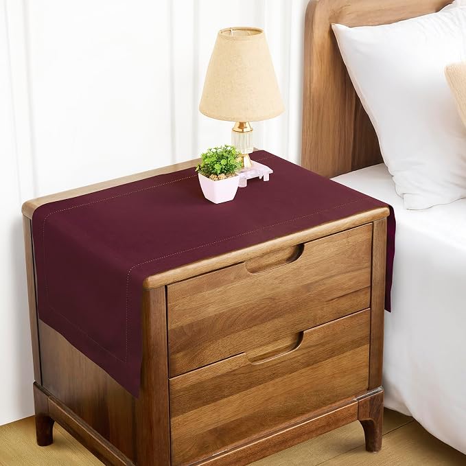 Solino Home Cotton Linen Table Runner Wine, Hemstitch Collection 14 x 60 in | - Image 4