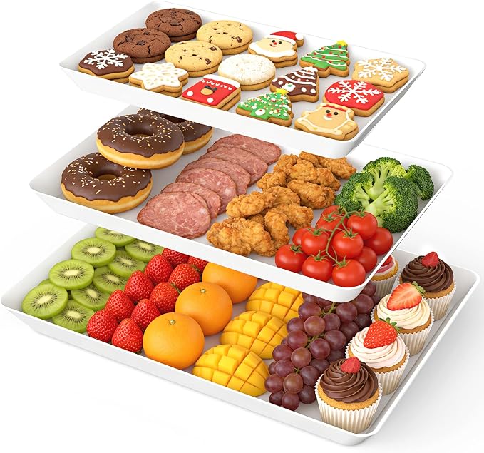 SpaceWhisper Serving Tray, 3 Pack, Rectangular Appetizer Platters | Stackable by Unknown