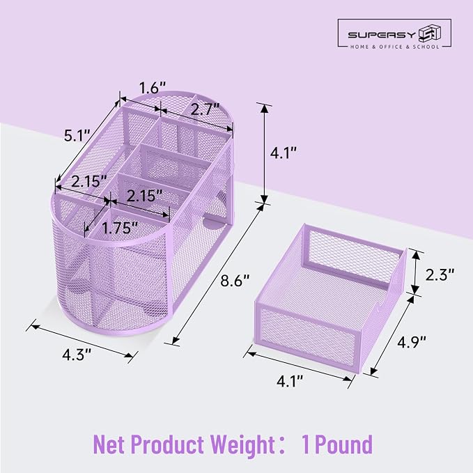 Mesh Desk Organizer with Drawer, 9-Compartment Pen Holder - Image 7