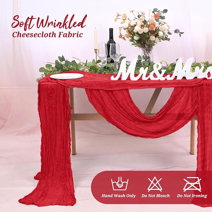 Pesonlook Cheesecloth Table Runner Red, 10 Pack 17.7x108 inch, Long | Rustic - Image 8