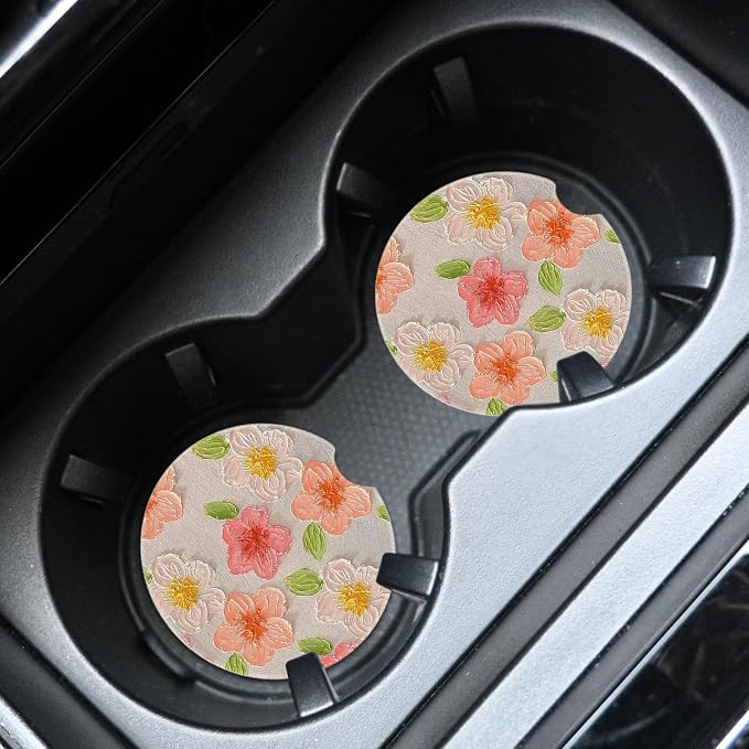 2pcs Cute Yellow and Red Flowers Car Coasters, Absorbent Universal neoprener - Image 3
