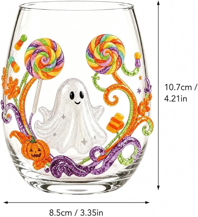 Halloween Printed Glass Cup, Ghost Pumpkin Themed Handleless Drinking Tumbler - Image 3