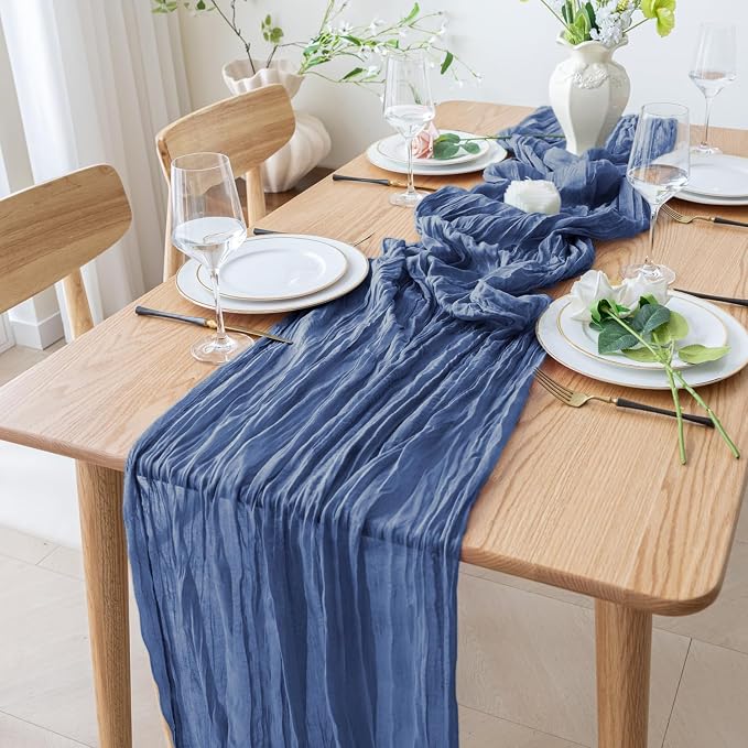 Cheesecloth Table Runner 10FT 3Pcs Blue Boho Gauze Sheer Runners | Cheese Cloth - Image 6