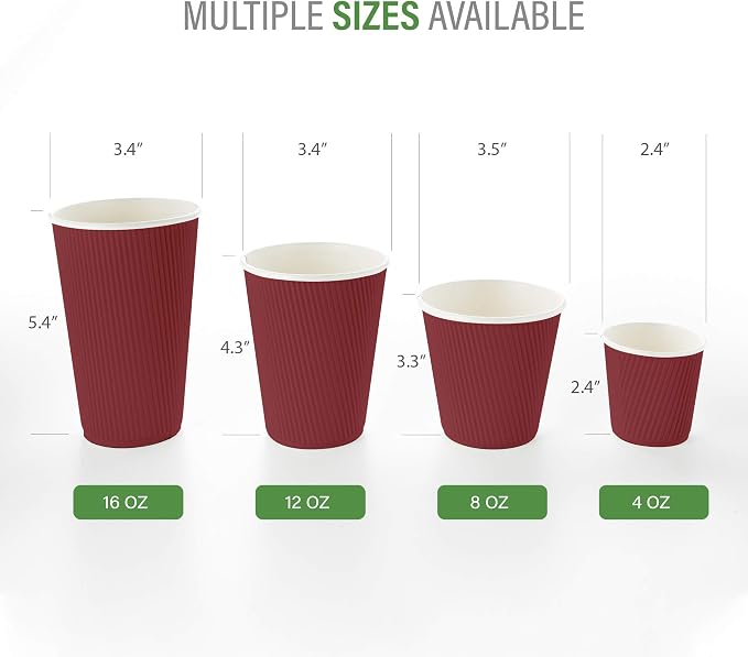 Restaurantware Ripple Wall Coffee Cups 500 Count 8 Ounce Insulated Crimson - Image 3
