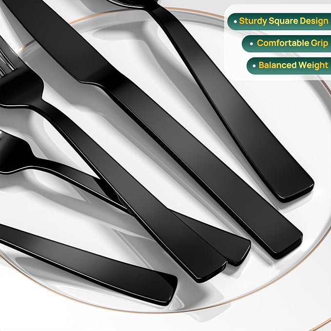 Yoehka 60 Pieces Black Silverware Set, Stainless Steel Flatware Set - Image 5