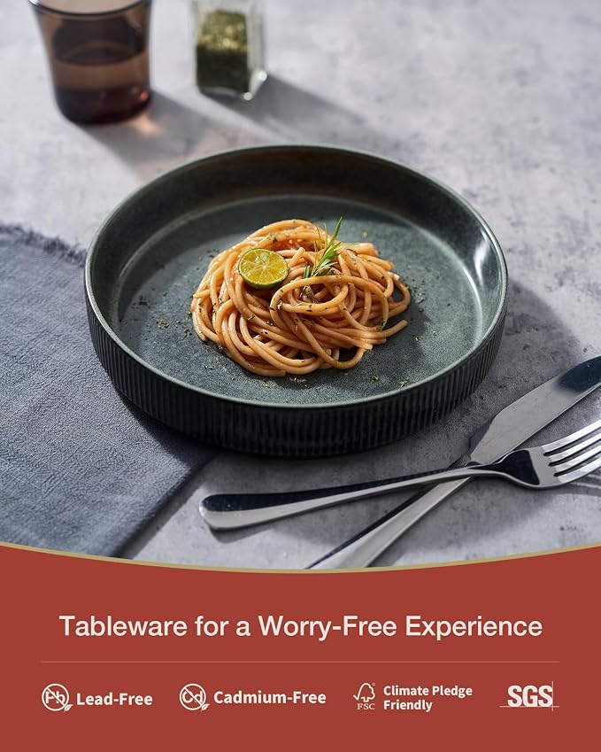 famiware Star 8.25" Pasta Bowls Set of 6, Bowl Plates, Deep Forest | Microwave - Image 3