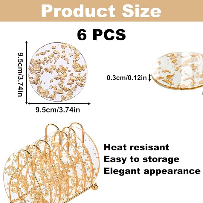 6PCS Gold Foil Acrylic Cup Coasters - Image 2