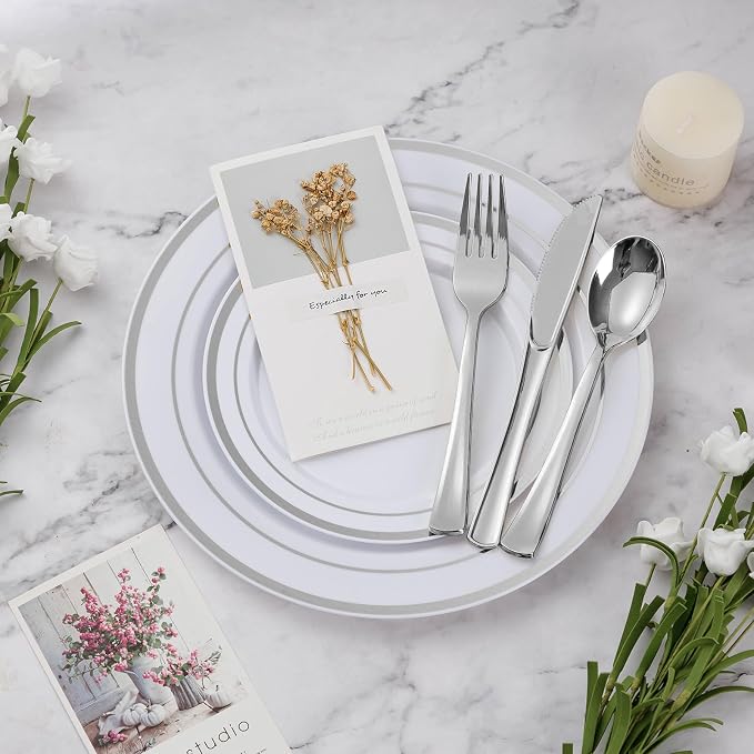 BESTVIP 450PCS Silver Dinnerware Set - Image 4