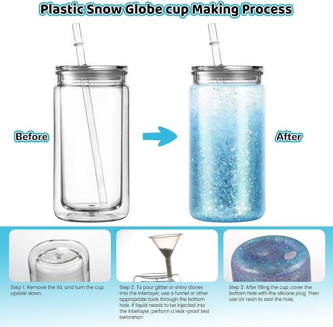 ZONEGRACE 12 Pack 16 oz Acrylic Snow Globe Tumbler Cups, Double Wall Plastic - Image 4
