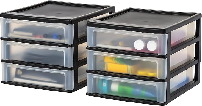 IRIS USA 2-Pack, 3-Drawer Medium Plastic Stacking Desktop Organizer, stationery by IRISUSA