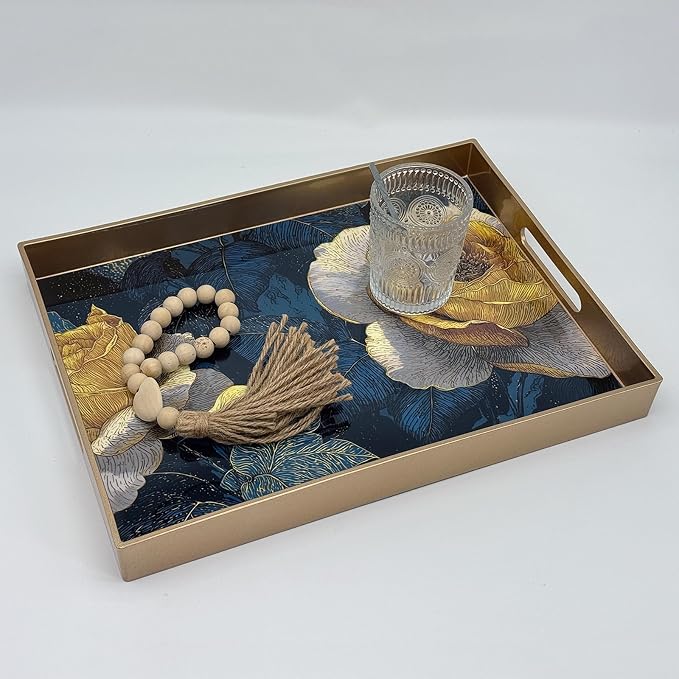 Serving Tray with Handles, 15.7 * 11.8 inches, Plastic Ottoman Tray with - Image 5