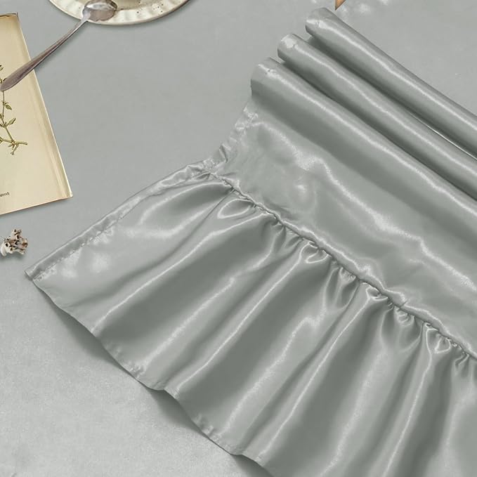 2 Pack Grey Satin Table Runner 12 x 108 Inch | Ruffle Design, Luxurious Dining - Image 4