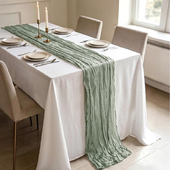 3 Pack Sage Green Cheesecloth Table Runner 21 x 120 Inch Boho Gauze Sheer Table - Image 3