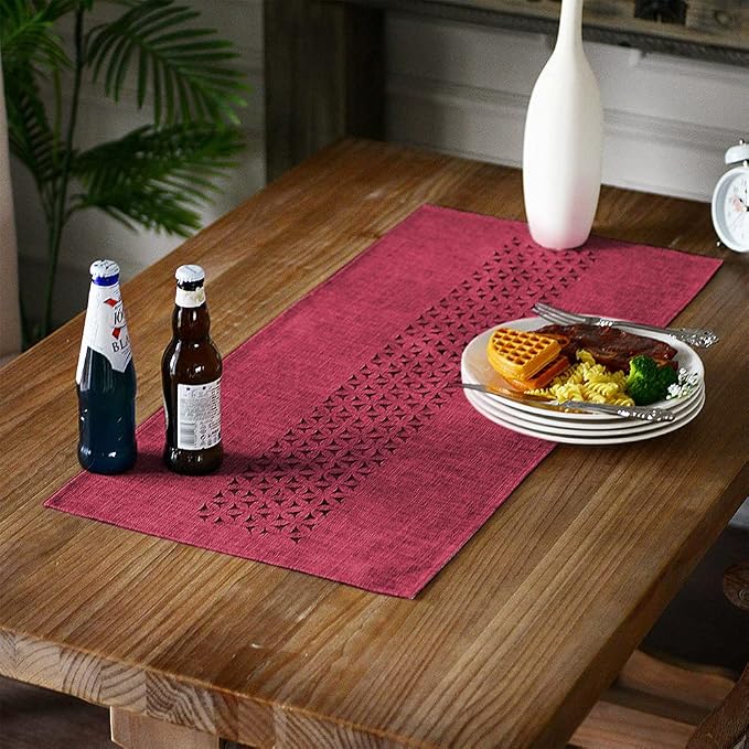 ARTABLE Burgundy Rectangle Fabric Table Runner Finished Edge 16 x 36 Inch | by ARTABLE
