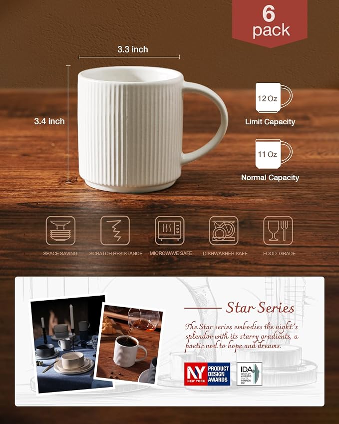famiware Coffee Mug Set for 6, Star 12 oz Catering Mugs Cup Set - Image 4