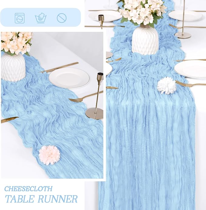 6 Pack Baby Blue Cheesecloth Table Runner 17x108 Inch Semi Sheer Boho Gauze - Image 6