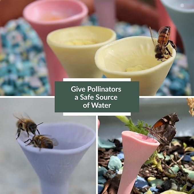 5 Pack, Bee Watering Station, 100% Handmade Porcelain, Bee and Butterfly Feeder - Image 4