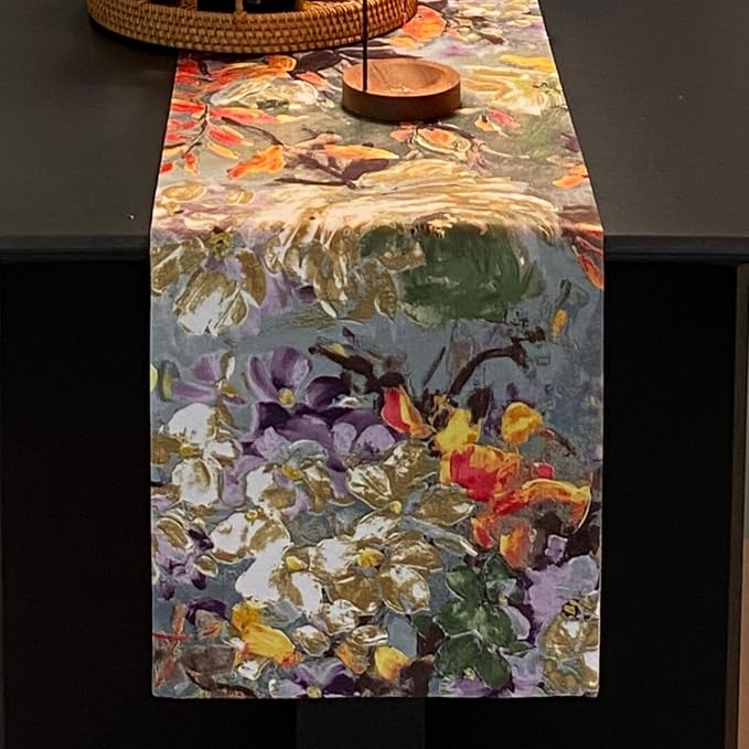 Green Table Runner 12 x 120 Inch, Waterproof Print Floral Table Runners by ZIWUROAD