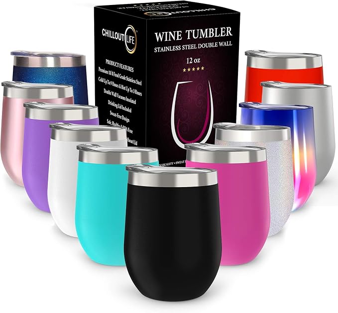 CHILLOUT LIFE 12 oz Stainless Steel Wine Tumbler by CHILLOUTLIFE