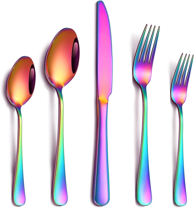 PHILIPALA 20 Piece Rainbow Silverware Set, Stainless Steel Flatware Set by PHILIPALA