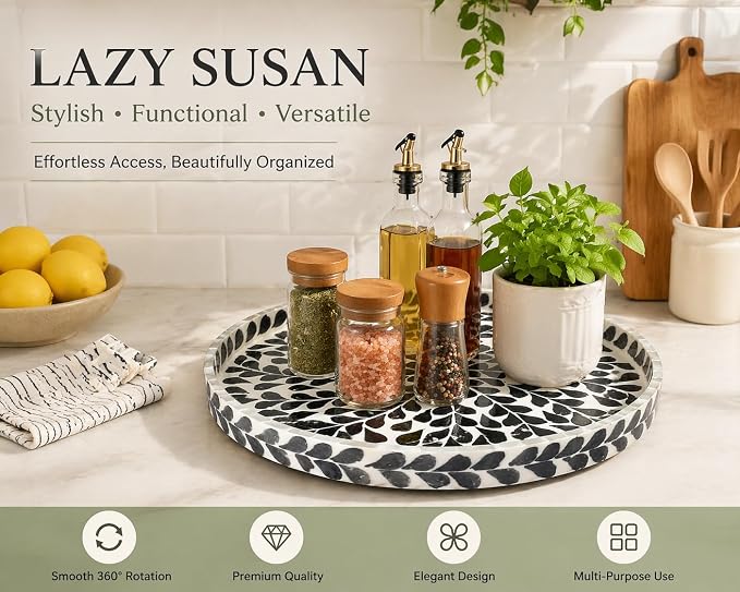 Lazy Susan Turntable 12.5 Inch, Round Wooden Spinning Tray - Image 2