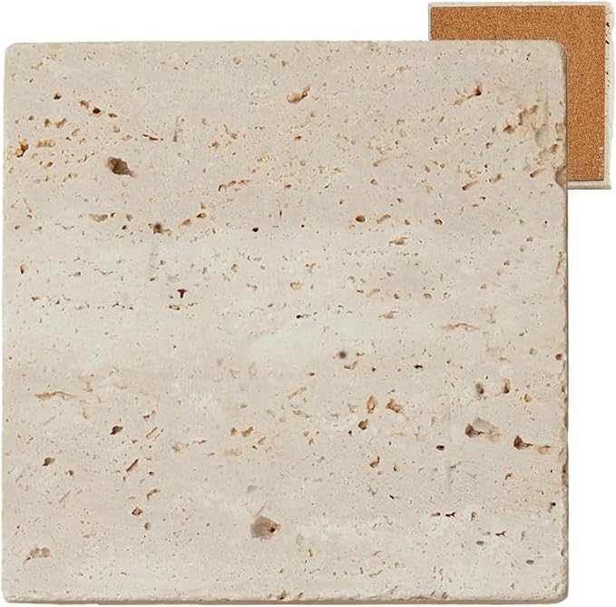Single Stone Coaster Natural Travertine, Wood Desk Drink Coasters by Unknown