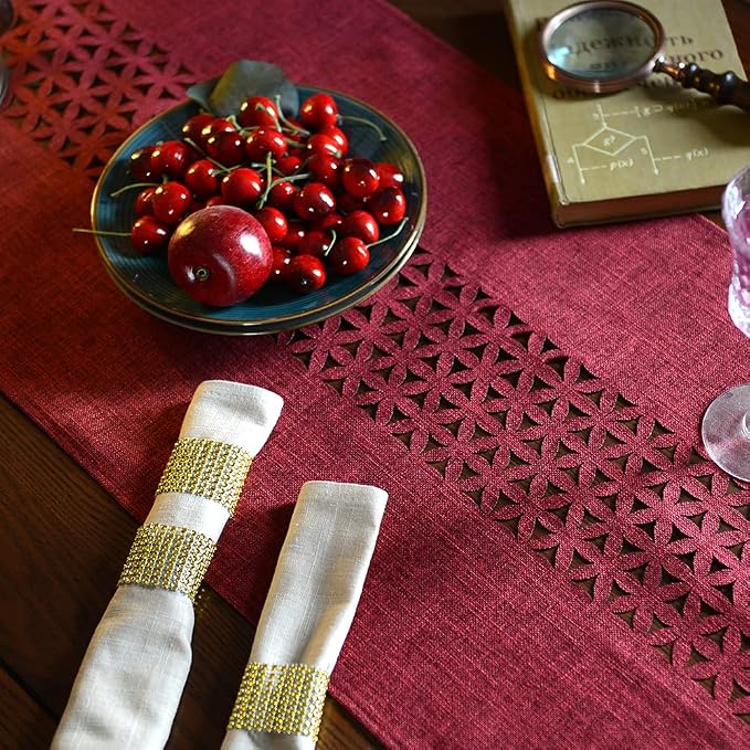 ARTABLE Burgundy Rectangle Fabric Table Runner Finished Edge 16 x 84 Inch | - Image 5