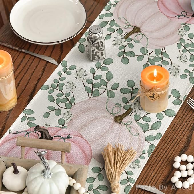 Artoid Mode 210 GSM Fall Table Runner 13x60 Inch Home Party Decor | Pink - Image 6