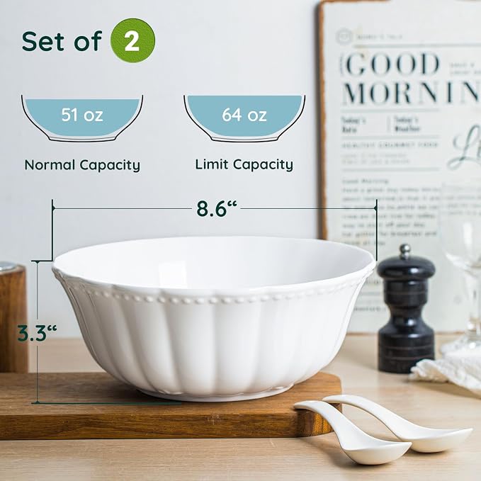 HOMBENE Pasta and Salad Bowls, 8.5 Inch Serving and Soup Bowl Set, Microwave - Image 3