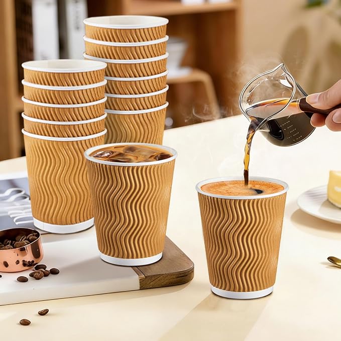 Clawsoff 120 Pack 10 oz Insulated Disposable Paper Coffee Cups Champagne | - Image 5
